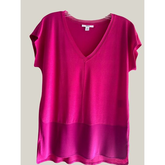Bar III Women's Polyester Spandex Pink V-Neck Short Sleeve Top Size XS - Picture 3 of 5